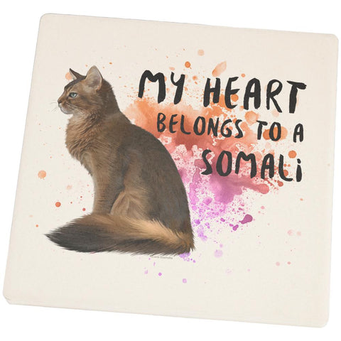 My Heart Belongs Somali Cat Set of 4 Square Sandstone Coasters