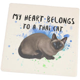 My Heart Belongs Thai Cat Square Sandstone Coaster