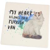 My Heart Belongs Turkish Van Cat Set of 4 Square Sandstone Coasters
