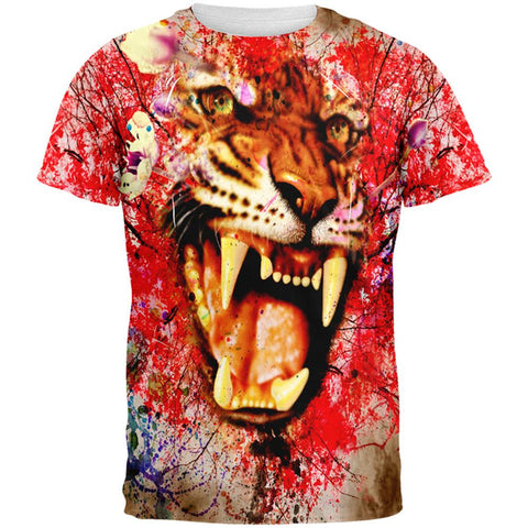 Painted Angry Tiger All Over Adult T-Shirt