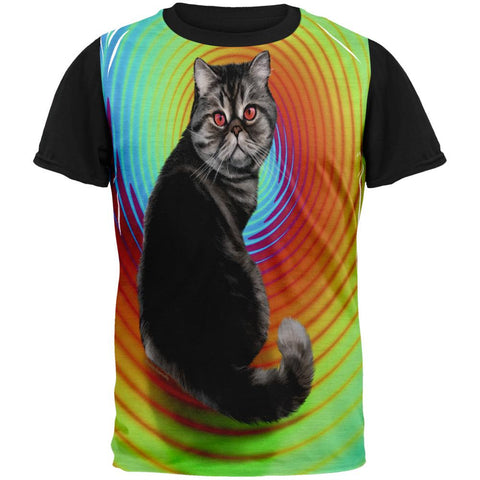 Trippy Hipno Cat Adult Black Back T-Shirt