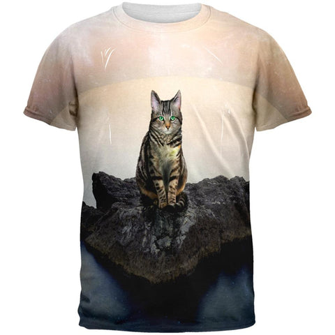 Zen Cat on a Rock All Over Adult T-Shirt