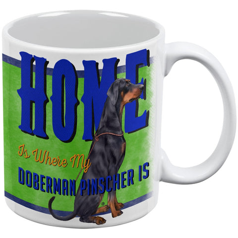 Home is Where My Doberman Pinscher Is White All Over Coffee Mug