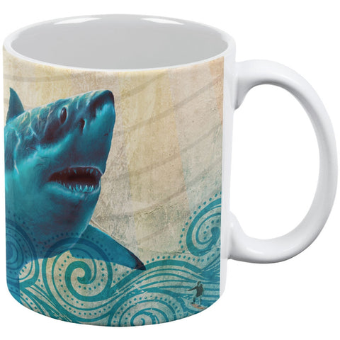 Great White Shark in Waves White All Over Coffee Mug