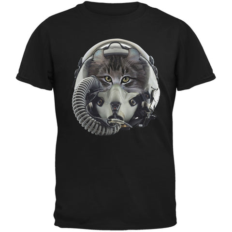 Jet Fighter Cat Black Adult T-Shirt