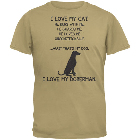 I Love My Doberman Boy Tan Adult T-Shirt