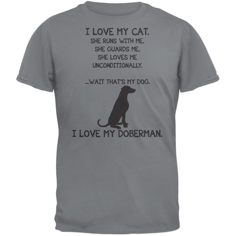 I Love My Doberman Girl Gravel Grey Adult T-Shirt
