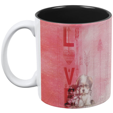 Valentines LOVE Kitten Puppy White-Black All Over Coffee Mug