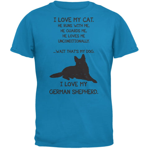 I Love My German Shepherd Boy Sapphire Blue Adult T-Shirt
