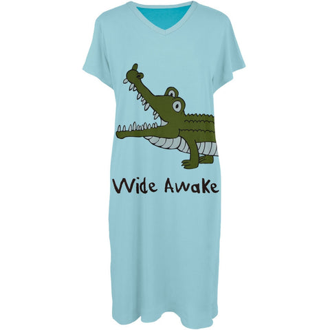 Alligator Wide Awake Women's V-Neck Nightshirt