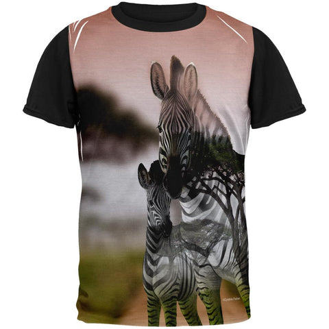 Zebra Savanna Double Exposure Adult Black Back T-Shirt