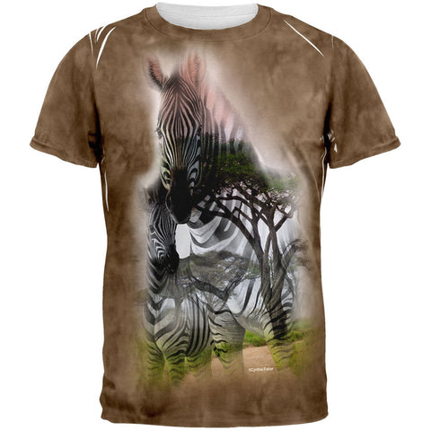 Zebra Savanna Double Exposure Tie Dye All Over Adult T-Shirt