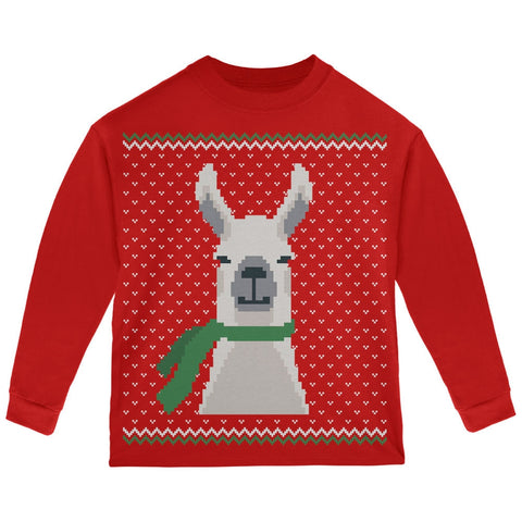 Ugly Christmas Sweater Big Llama Red Toddler Long Sleeve T-Shirt
