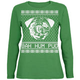Christmas Bah Hum Pug Green Womens Long Sleeve T-Shirt