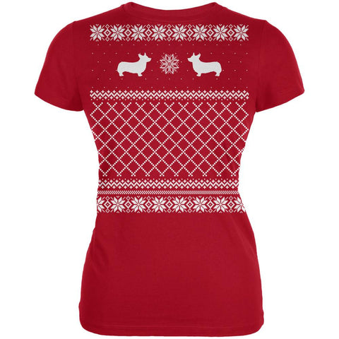 Corgi Ugly Christmas Sweater Red Juniors Soft T-Shirt