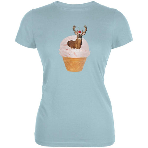 Ice Cream Cone Buck Light Aqua Juniors Soft T-Shirt