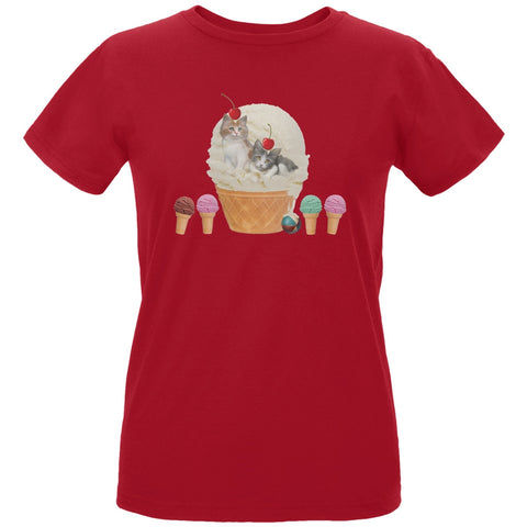Ice Cream Cone Cat Red Womens Organic T-Shirt