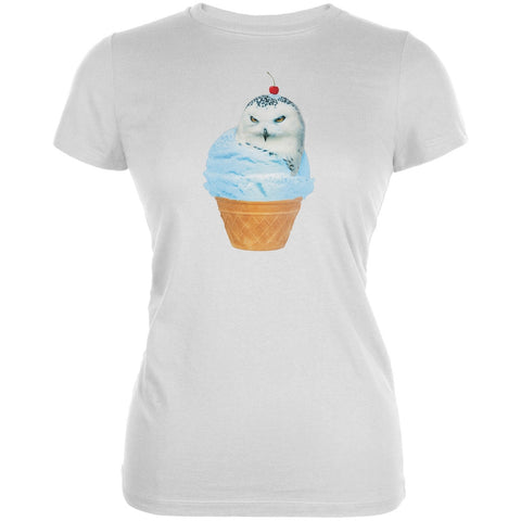 Ice Cream Cone Owl White Juniors Soft T-Shirt