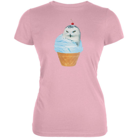 Ice Cream Cone Owl Pink Juniors Soft T-Shirt