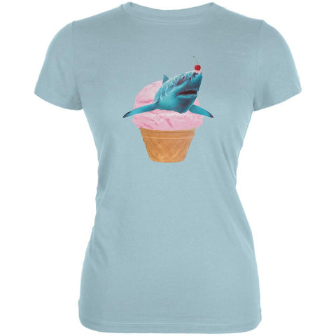 Ice Cream Cone Shark Light Aqua Juniors Soft T-Shirt
