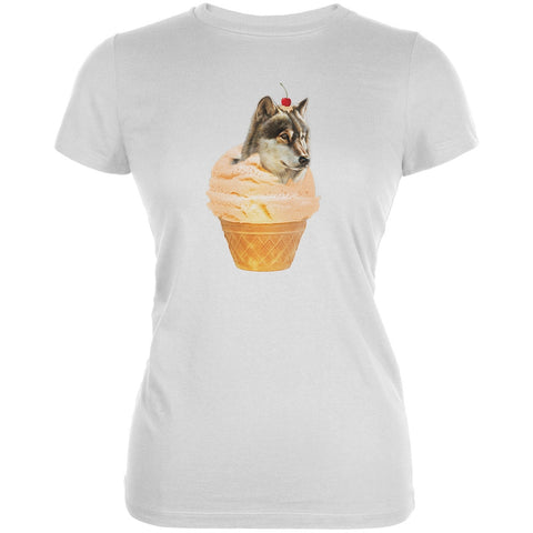 Ice Cream Cone Wolf White Juniors Soft T-Shirt