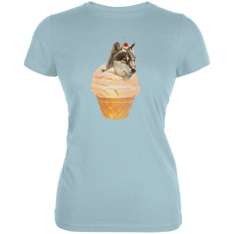 Ice Cream Cone Wolf Light Aqua Juniors Soft T-Shirt