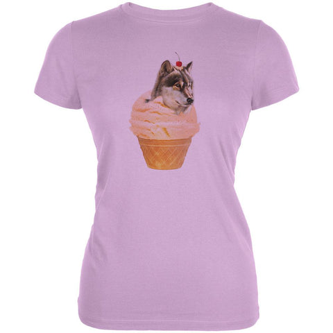Ice Cream Cone Wolf Lilac Juniors Soft T-Shirt