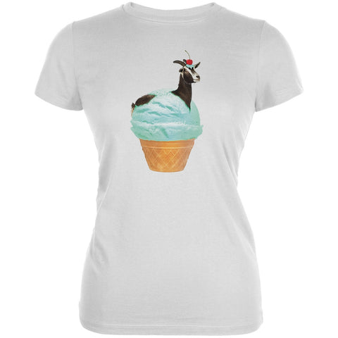 Ice Cream Cone Goat White Juniors Soft T-Shirt