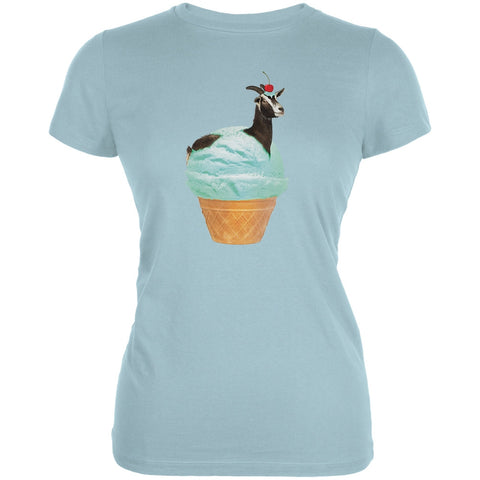 Ice Cream Cone Goat Light Aqua Juniors Soft T-Shirt