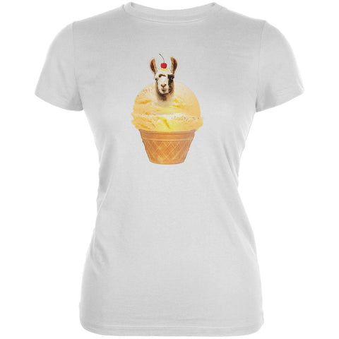 Ice Cream Cone Llama White Juniors Soft T-Shirt