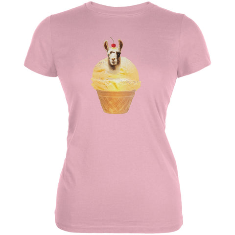 Ice Cream Cone Llama Pink Juniors Soft T-Shirt