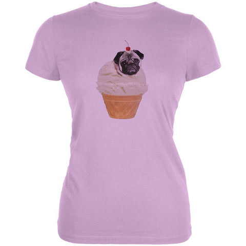 Ice Cream Cone Pug Lilac Juniors Soft T-Shirt