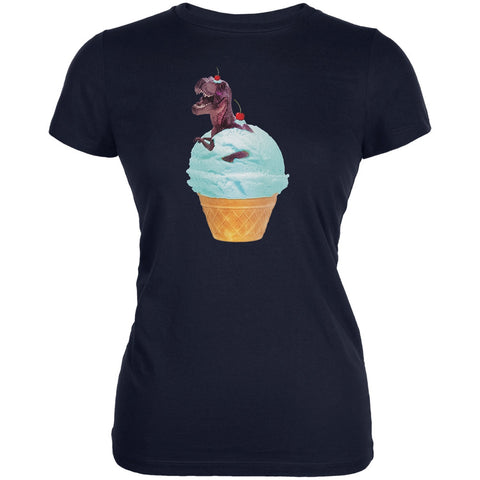 Ice Cream Cone T Rex Navy Juniors Soft T-Shirt