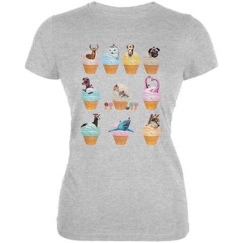 Ice Cream Cone Animals Heather Grey Juniors Soft T-Shirt