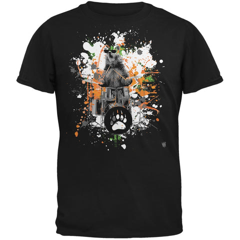 Bear Drummer Splatter Black Adult T-Shirt