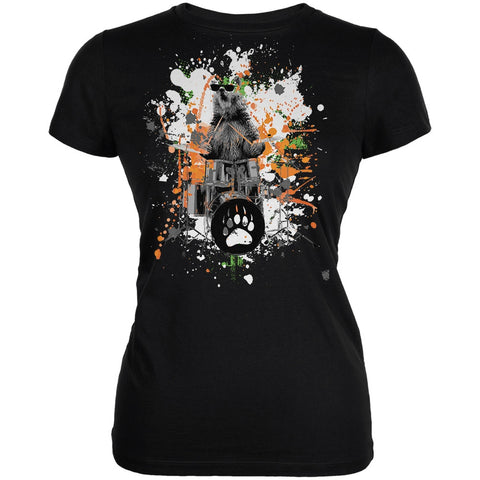 Bear Drummer Splatter Black Juniors Soft T-Shirt