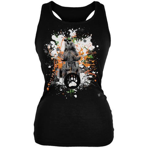 Bear Drummer Splatter Black Juniors Soft Tank Top