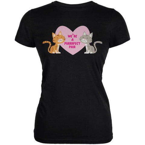 Valentines We're a Purrrfect Pair Black Juniors Soft T-Shirt