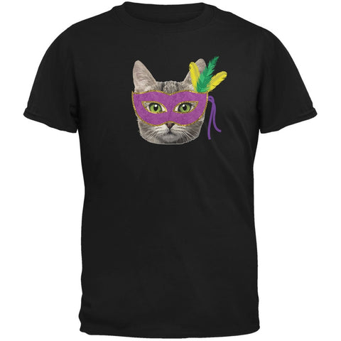 Mardi Gras Mask Funny Cat Black Youth T-Shirt