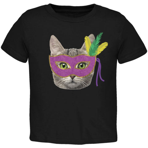 Mardi Gras Mask Funny Cat Black Toddler T-Shirt