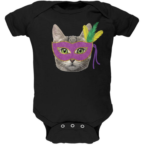 Mardi Gras Mask Funny Cat Black Soft Baby One Piece