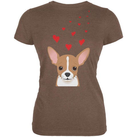 Valentine's Day Chihuahua Love Hearts Heather Brown Juniors Soft T-Shirt