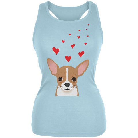 Valentine's Day Chihuahua Love Hearts Aqua Juniors Soft Tank Top
