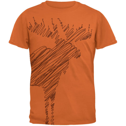 Moose Scribble Drawing All Over Texas Orange Adult T-Shirt