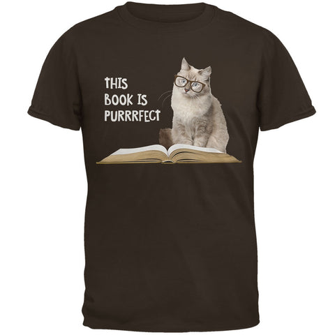 Cat This Book is Purrrfect Brown Adult T-Shirt