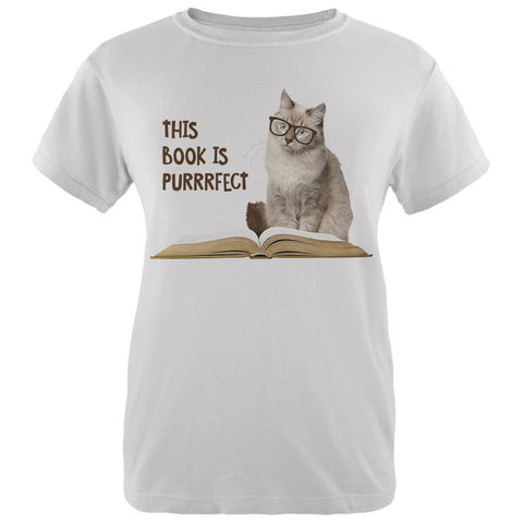 Cat This Book is Purrrfect White Womens T-Shirt