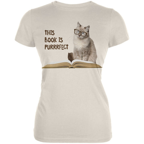 Cat This Book is Purrrfect Cream Juniors Soft T-Shirt