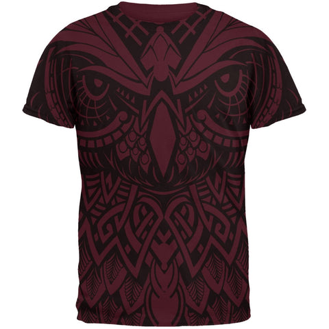 Trippy Owl Outline All Over Maroon Adult T-Shirt