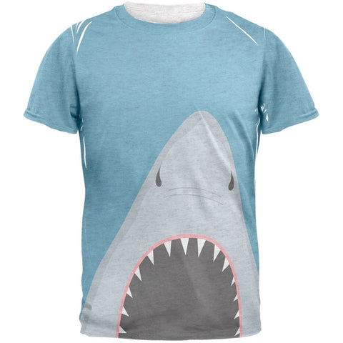 Summer Shark Attack Teeth All Over Heather White Adult T-Shirt