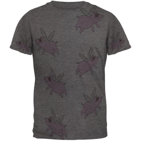 Flying Pigs All Over Dark Heather Soft Adult T-Shirt